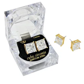 11mm Square Crystal Cubic Zirconia CZ Earrings Clear Box