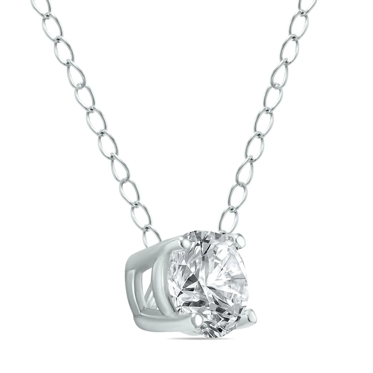 1/3 Carat Floating Round Diamond Solitaire Necklace In 14K White Gold