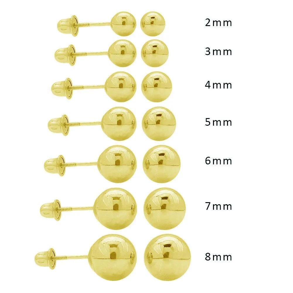 14E00009. - 14 Karat Yellow Gold Screw Backing Bead Stud Earring