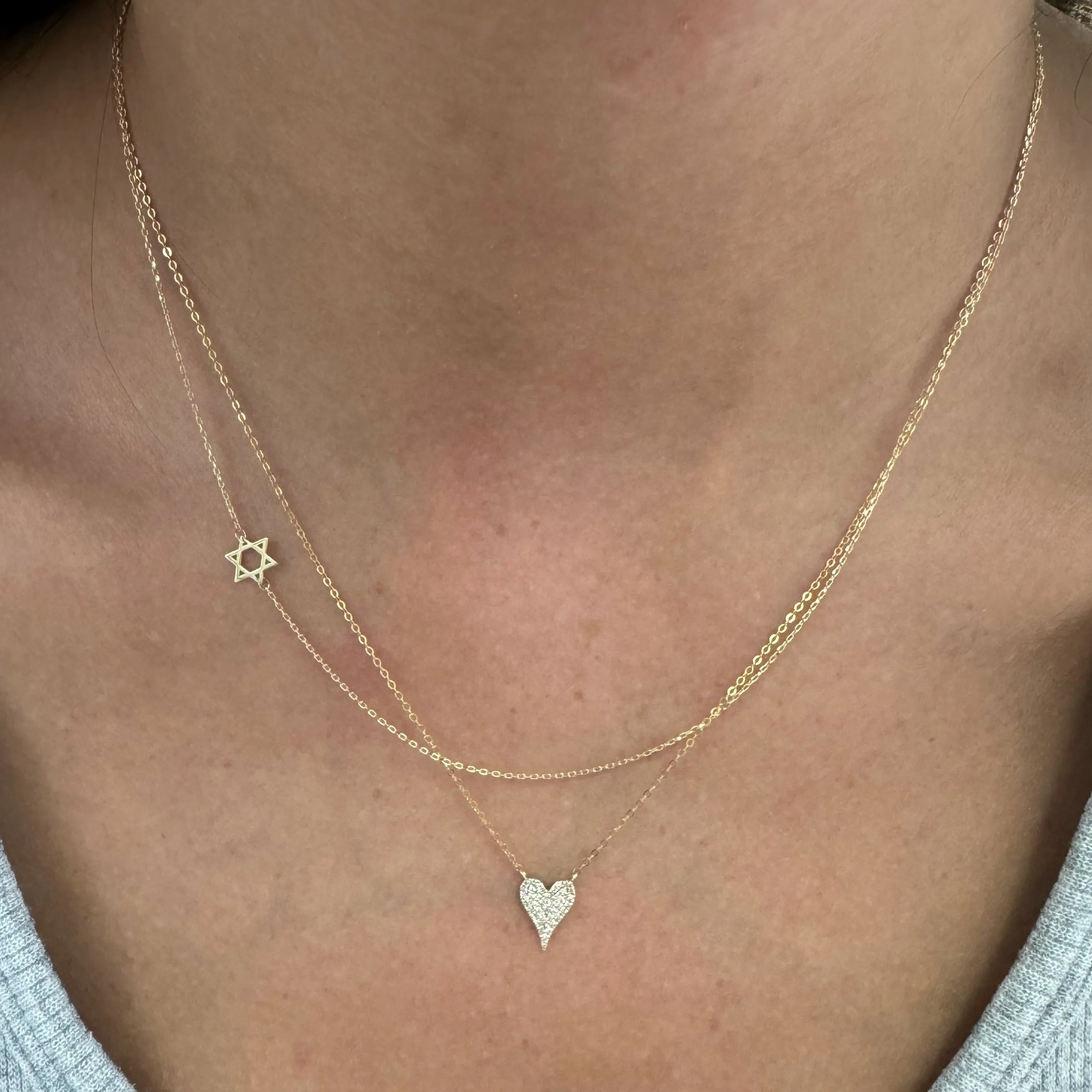 14K Gold Asymmetrical Star of David Necklace