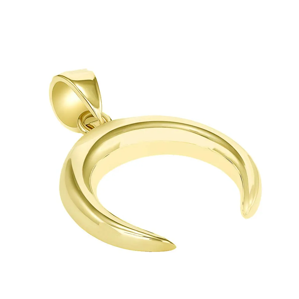 14k Gold Double Horn Crescent Moon Pendant with High Polish - Yellow Gold
