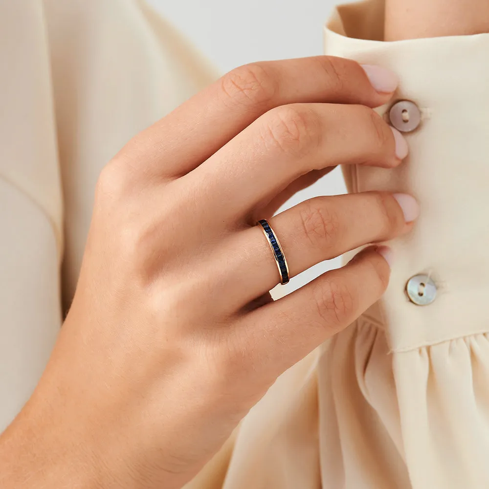 14k Gold Full Eternity Princess Cut Sapphire Ring