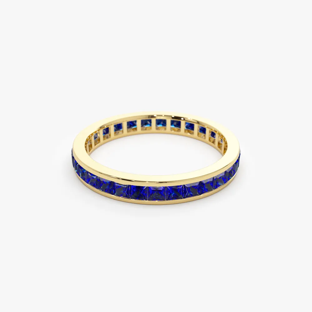 14k Gold Full Eternity Princess Cut Sapphire Ring