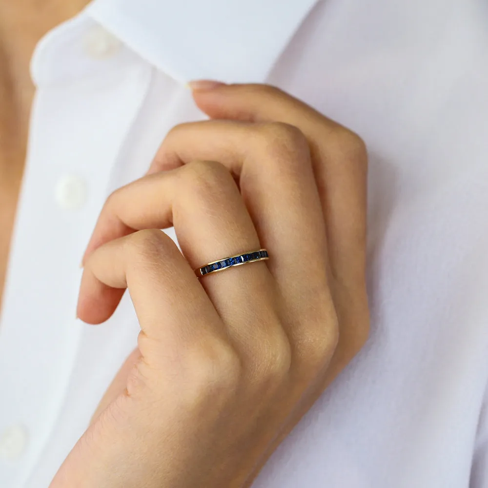14k Gold Full Eternity Princess Cut Sapphire Ring