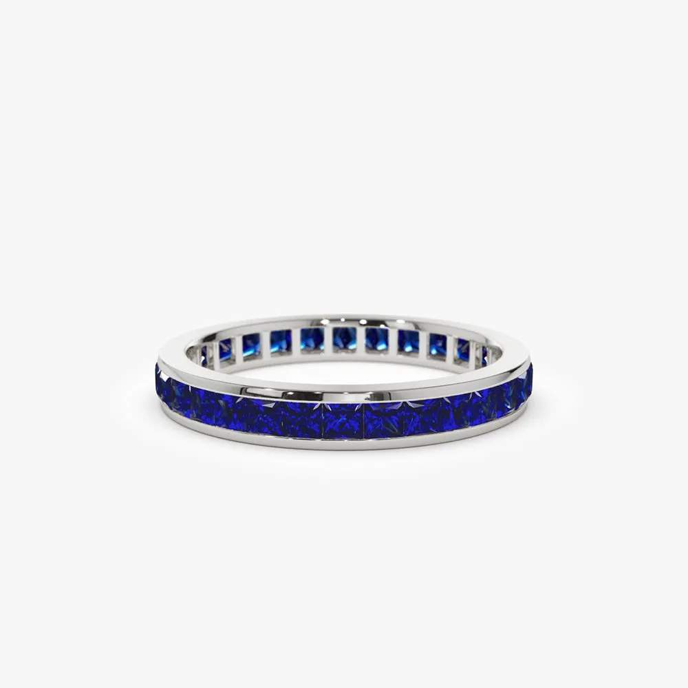 14k Gold Full Eternity Princess Cut Sapphire Ring