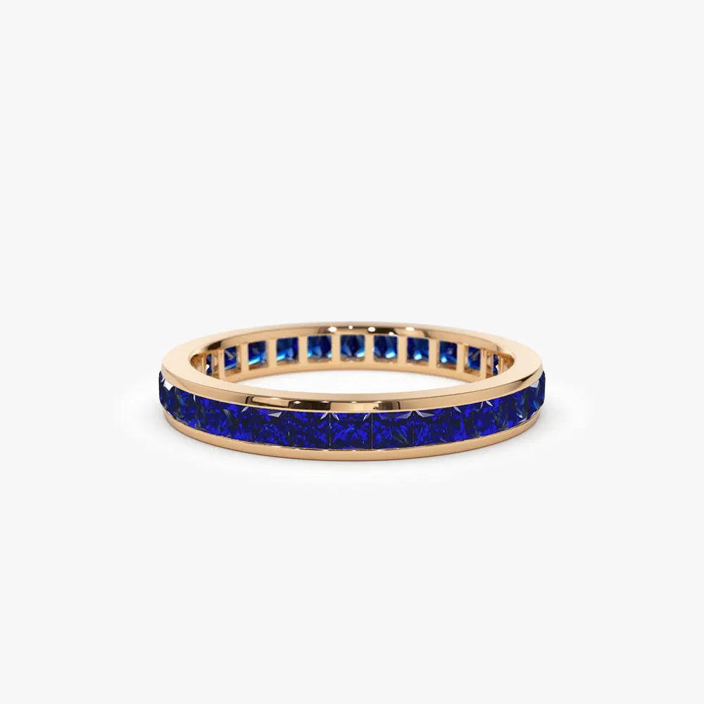 14k Gold Full Eternity Princess Cut Sapphire Ring