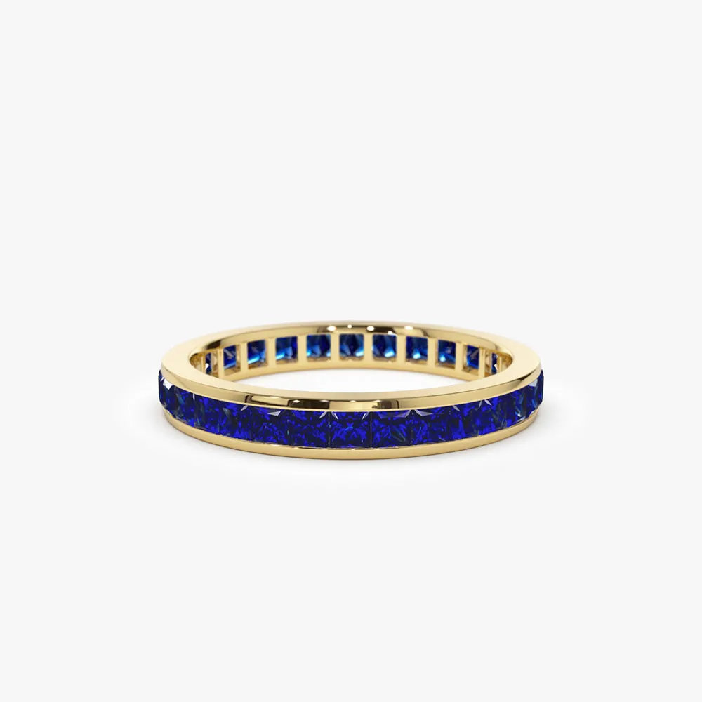 14k Gold Full Eternity Princess Cut Sapphire Ring