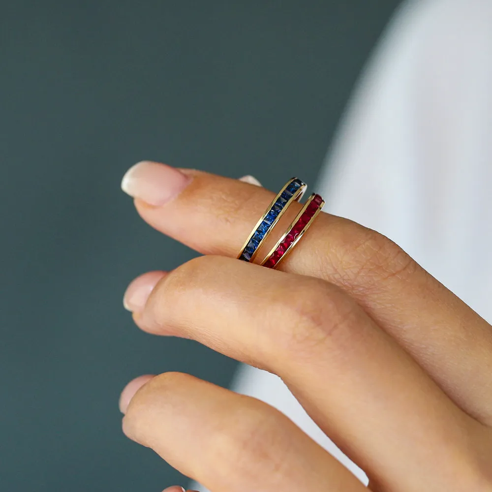14k Gold Full Eternity Princess Cut Sapphire Ring