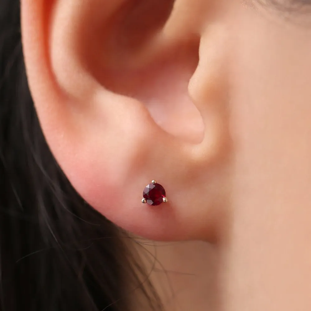 14K Gold Round Cut Ruby Stud Earrings