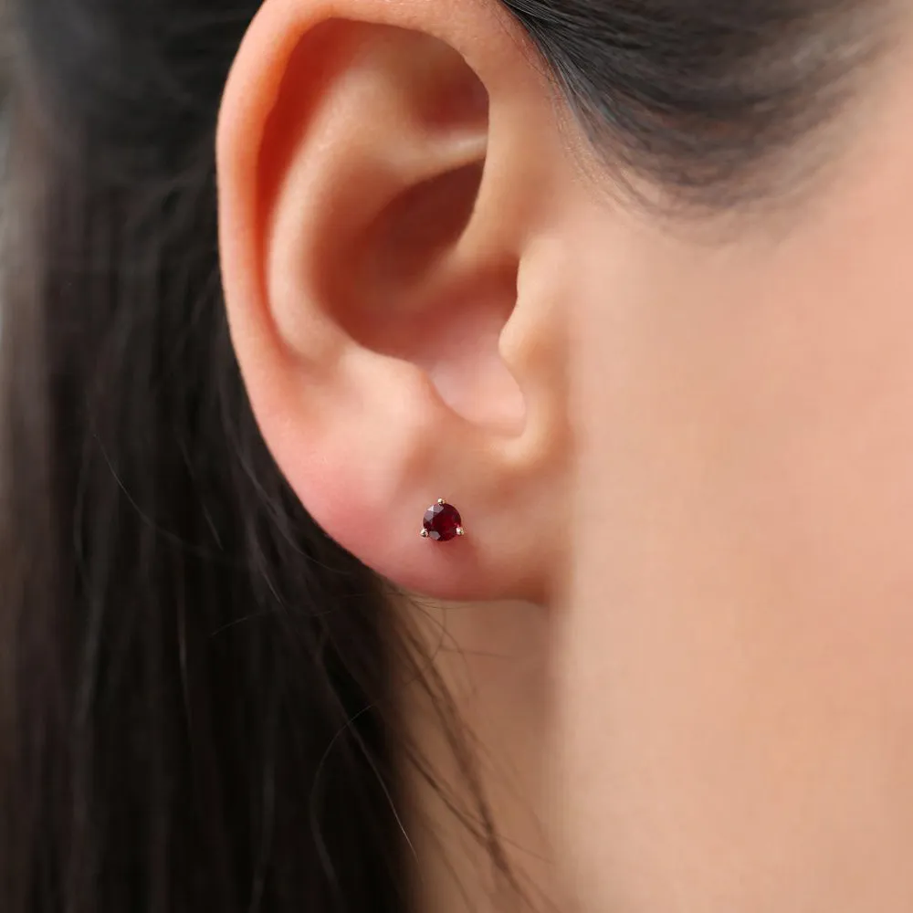 14K Gold Round Cut Ruby Stud Earrings