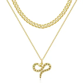 14K Layered Serpent Pendant Choker Gold Snake Necklace- Cuban Cable Snake