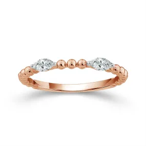 14K Rose Gold Marquise Diamond Stations Beaded Stackable Ring