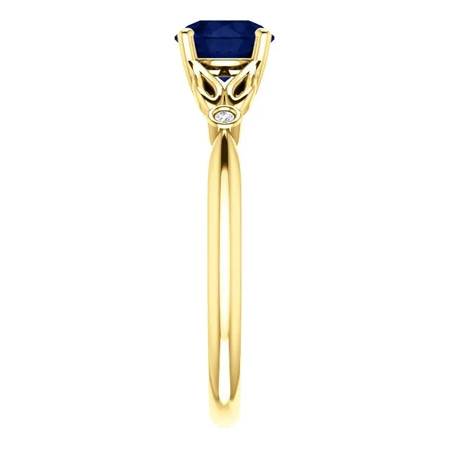 14KT GOLD 1.00 CT ROUND SAPPHIRE AND DIAMOND RING