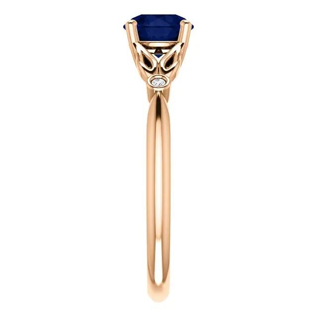 14KT GOLD 1.00 CT ROUND SAPPHIRE AND DIAMOND RING