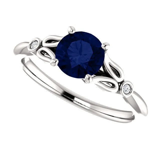 14KT GOLD 1.00 CT ROUND SAPPHIRE AND DIAMOND RING