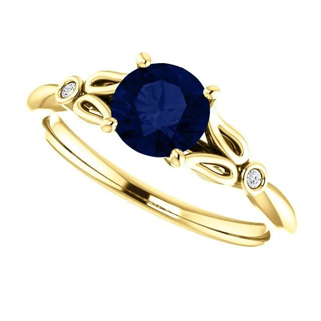14KT GOLD 1.00 CT ROUND SAPPHIRE AND DIAMOND RING