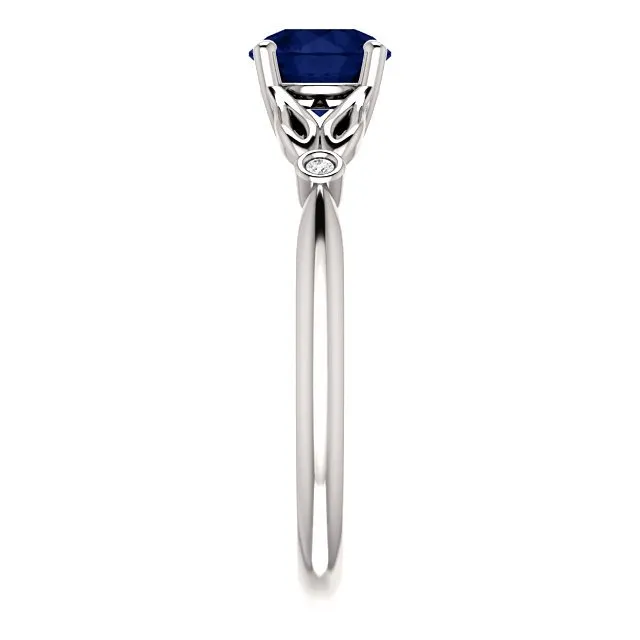 14KT GOLD 1.00 CT ROUND SAPPHIRE AND DIAMOND RING