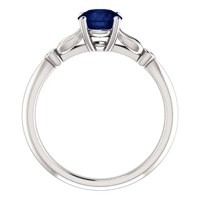 14KT GOLD 1.00 CT ROUND SAPPHIRE AND DIAMOND RING