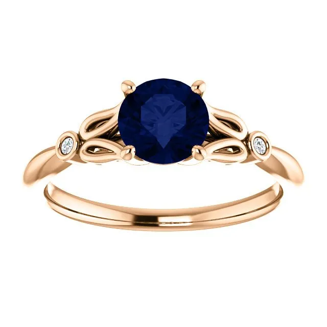 14KT GOLD 1.00 CT ROUND SAPPHIRE AND DIAMOND RING