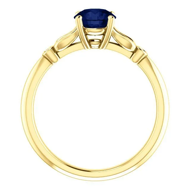 14KT GOLD 1.00 CT ROUND SAPPHIRE AND DIAMOND RING