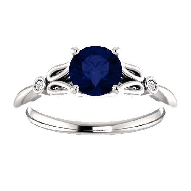 14KT GOLD 1.00 CT ROUND SAPPHIRE AND DIAMOND RING