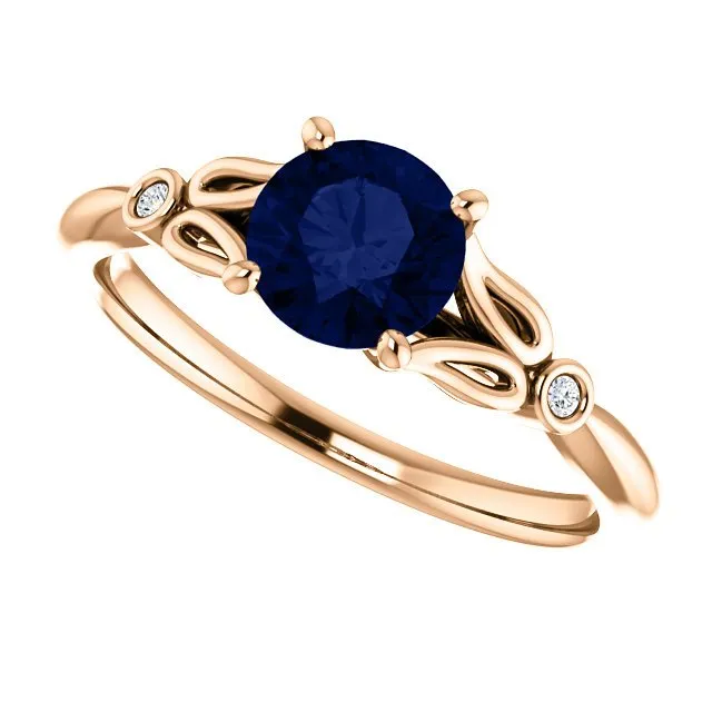 14KT GOLD 1.00 CT ROUND SAPPHIRE AND DIAMOND RING