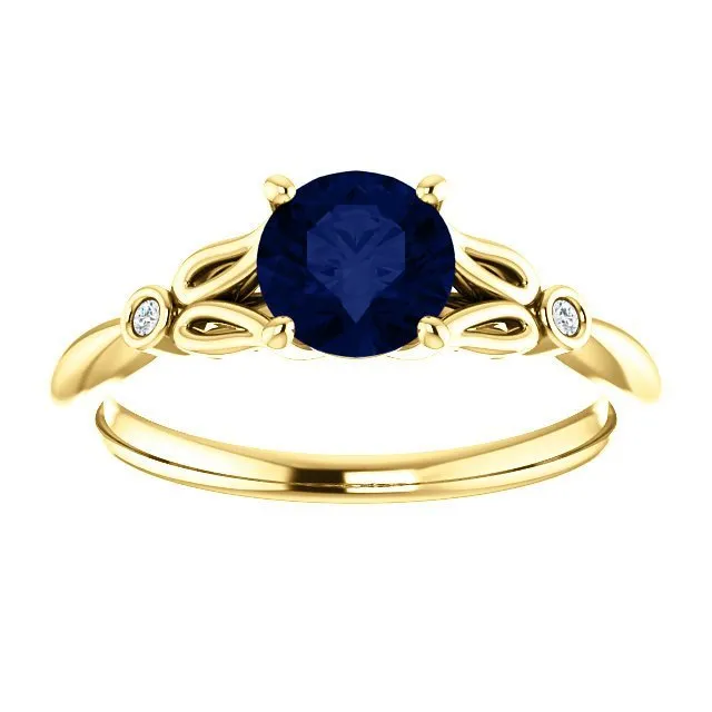 14KT GOLD 1.00 CT ROUND SAPPHIRE AND DIAMOND RING