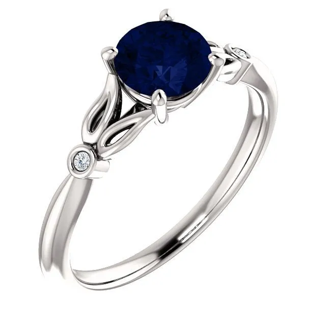 14KT GOLD 1.00 CT ROUND SAPPHIRE AND DIAMOND RING