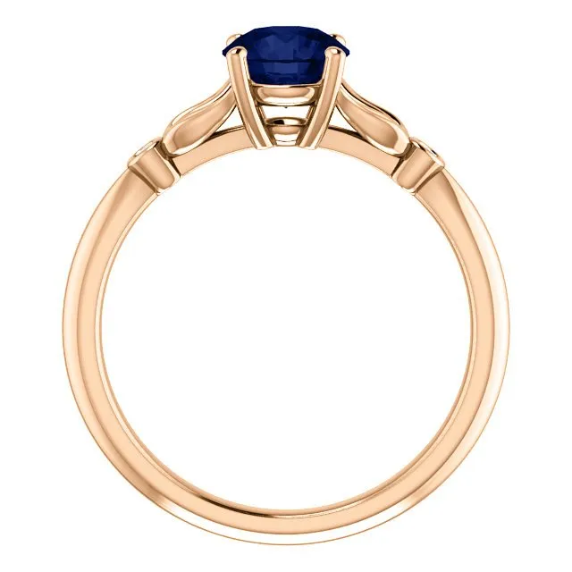 14KT GOLD 1.00 CT ROUND SAPPHIRE AND DIAMOND RING