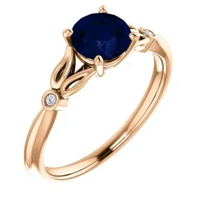 14KT GOLD 1.00 CT ROUND SAPPHIRE AND DIAMOND RING