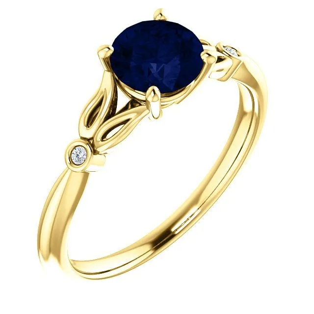 14KT GOLD 1.00 CT ROUND SAPPHIRE AND DIAMOND RING