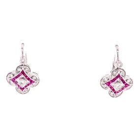 14KW Hanging Ruby & Diamond Pattern Fashion Earrings