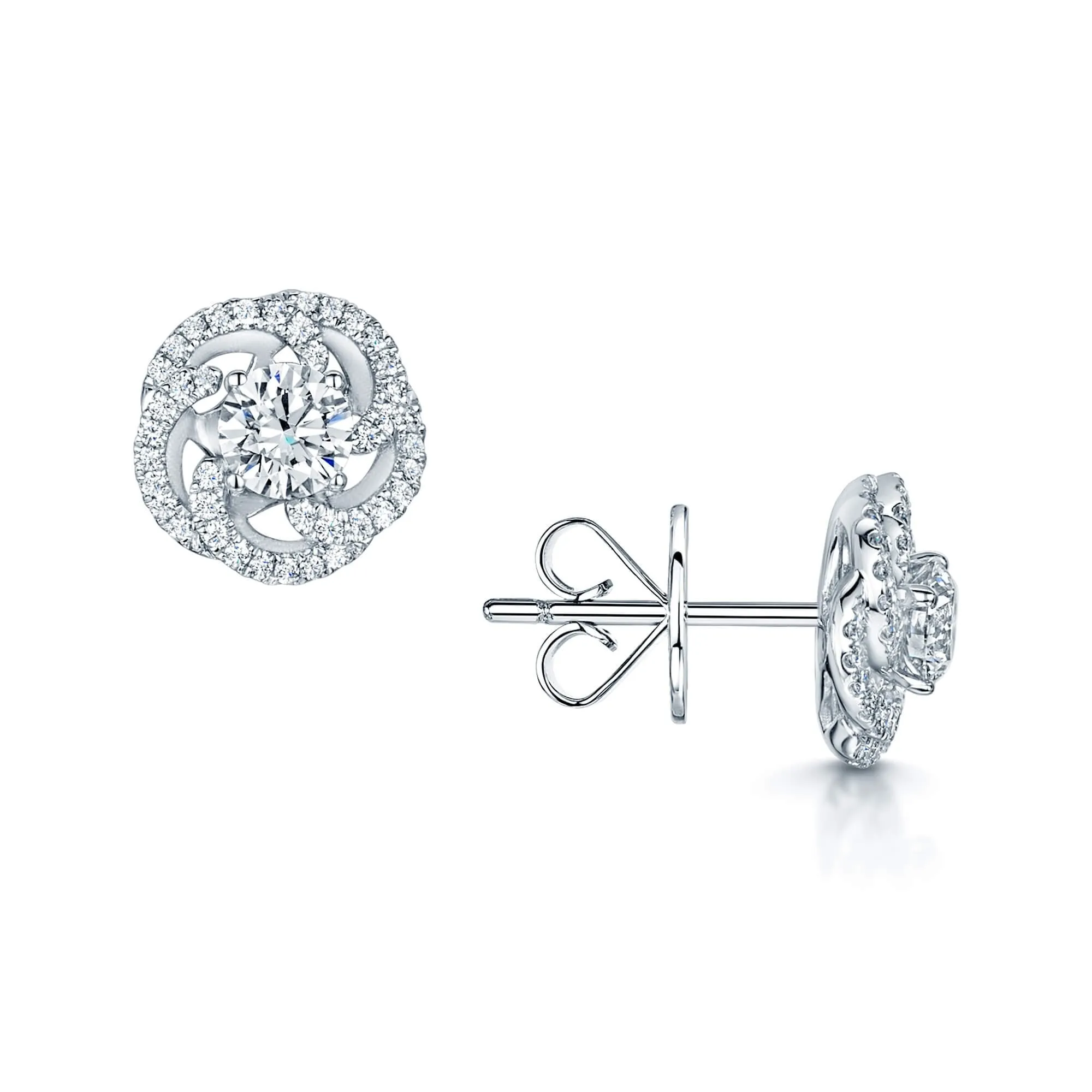 18ct White Gold Diamond Pave Swirl Stud Earrings