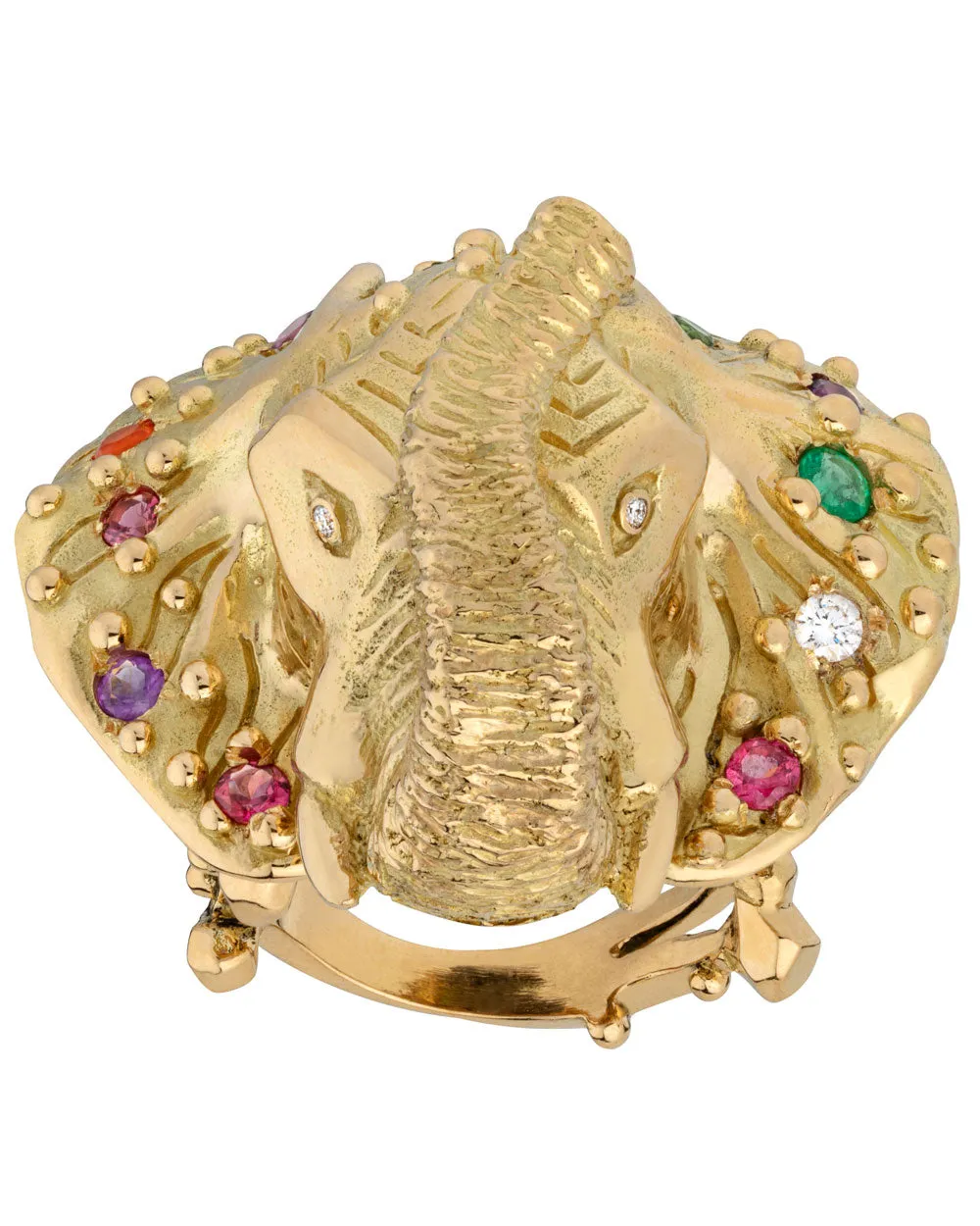 18k Yellow Gold Multi Stone Elephant Ring