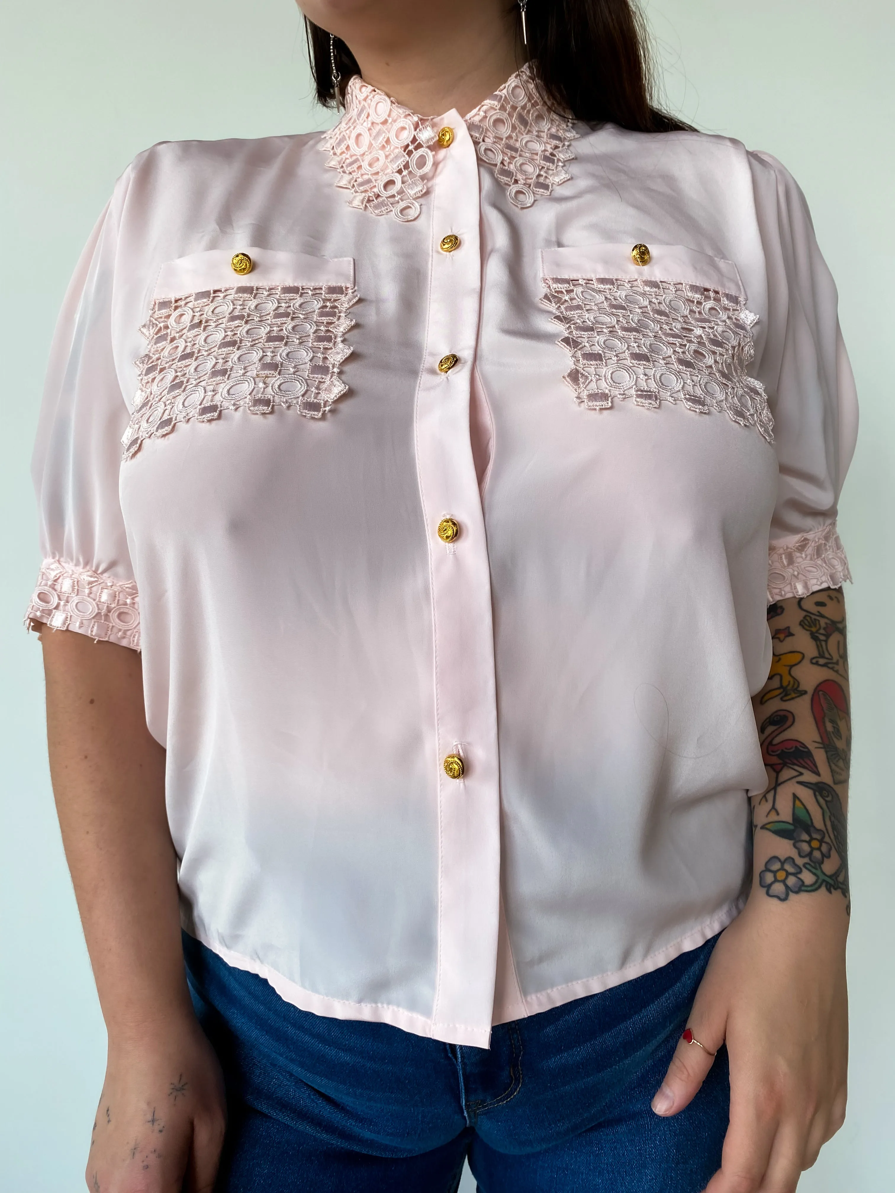 1980s Blush Pink Blouse, sz. 1X