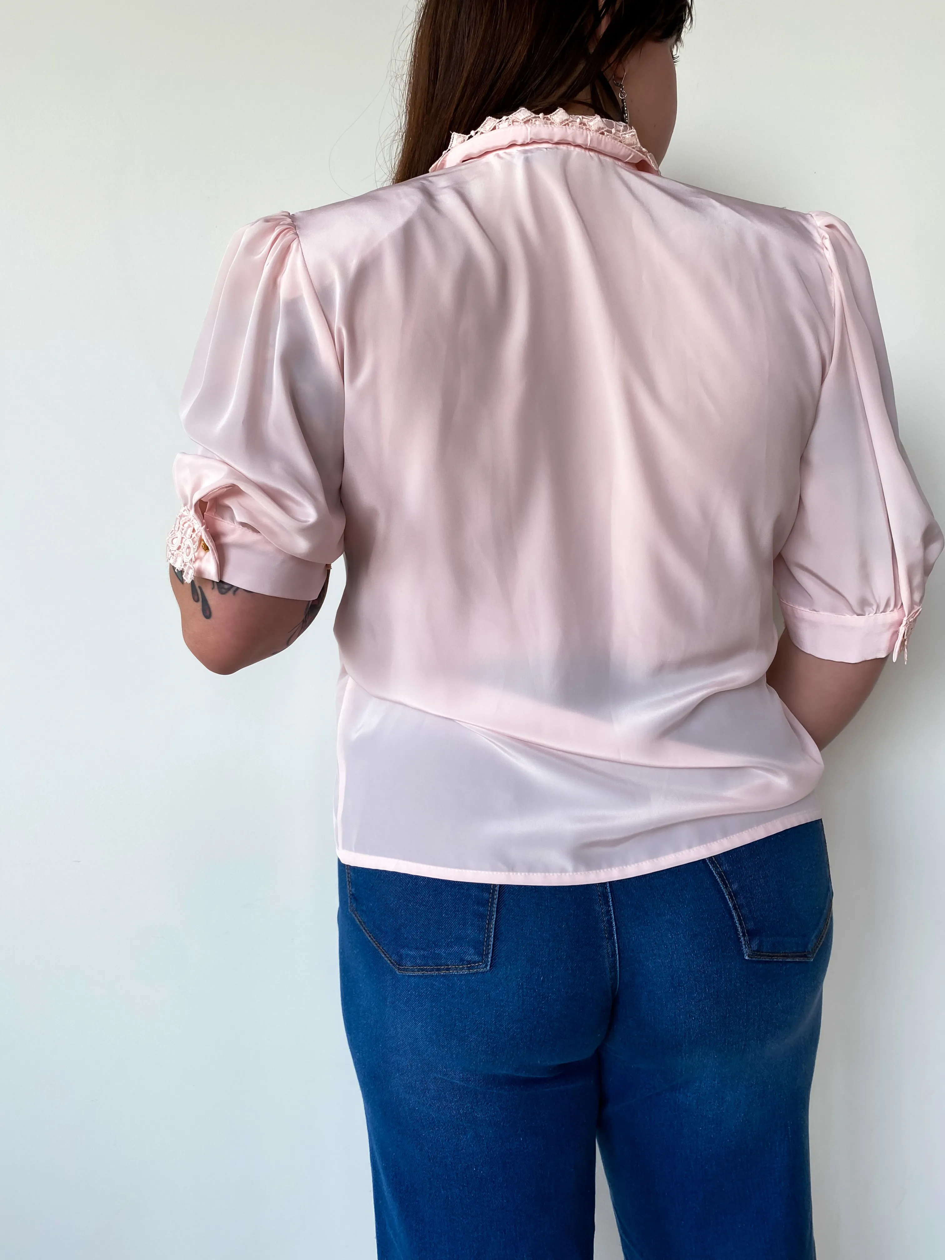 1980s Blush Pink Blouse, sz. 1X