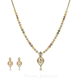 22K Gold CZ Peacock Necklace and Earrings Set