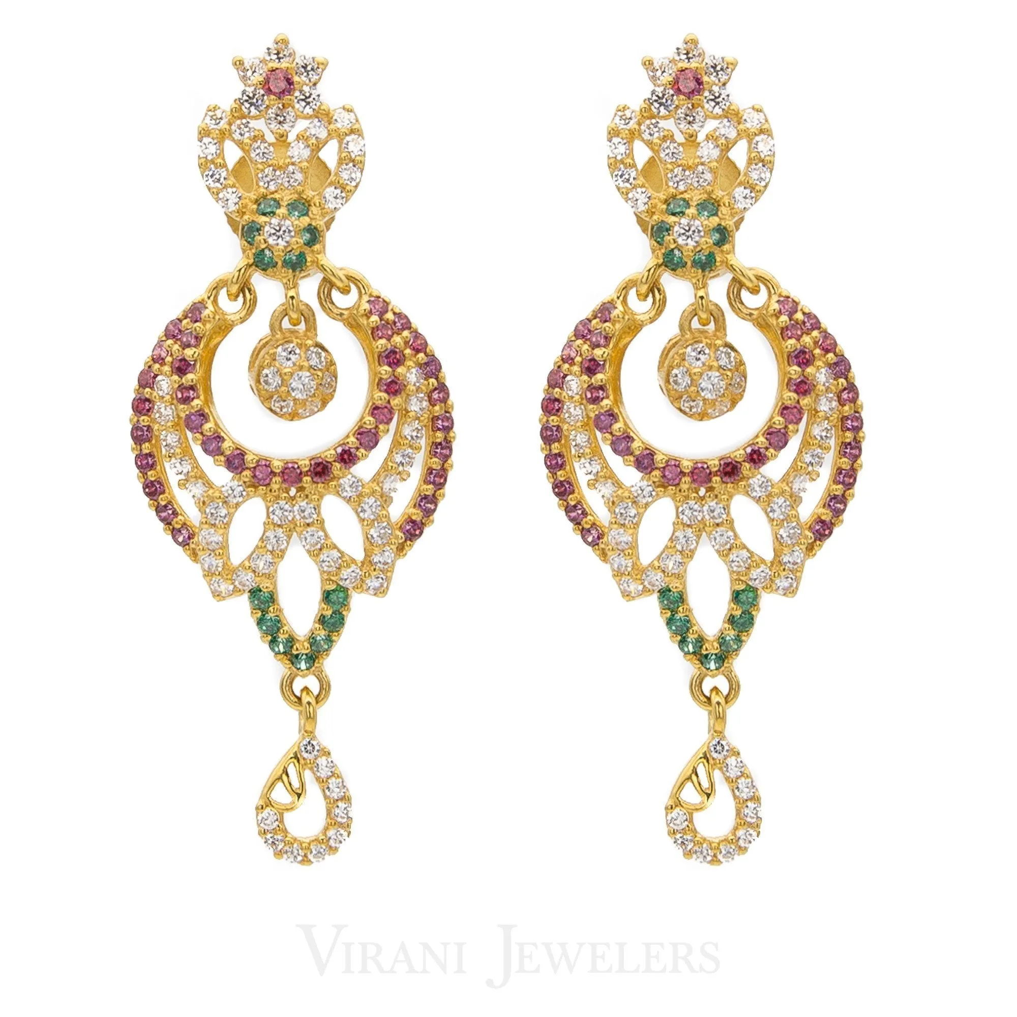 22K Gold CZ Peacock Necklace and Earrings Set