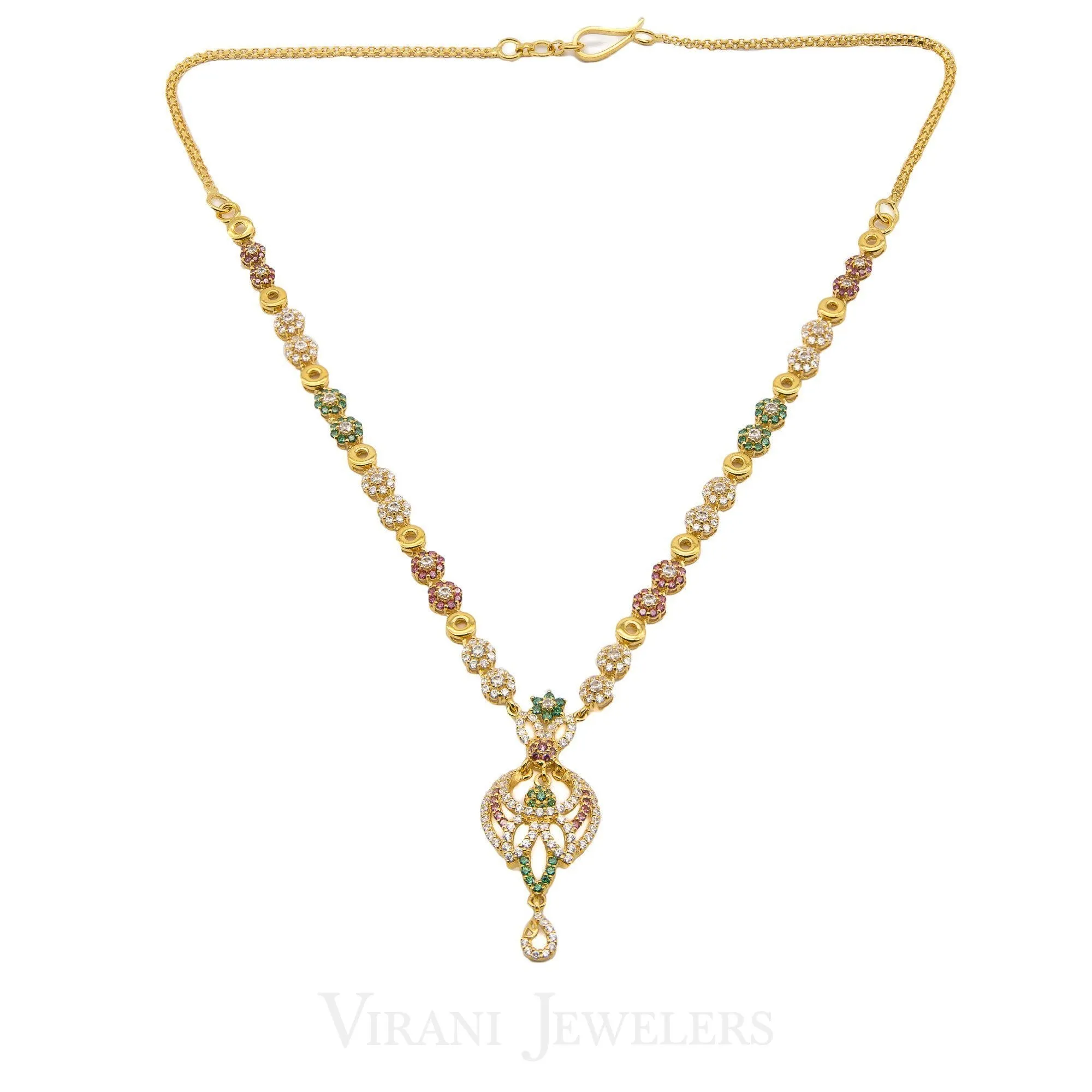 22K Gold CZ Peacock Necklace and Earrings Set