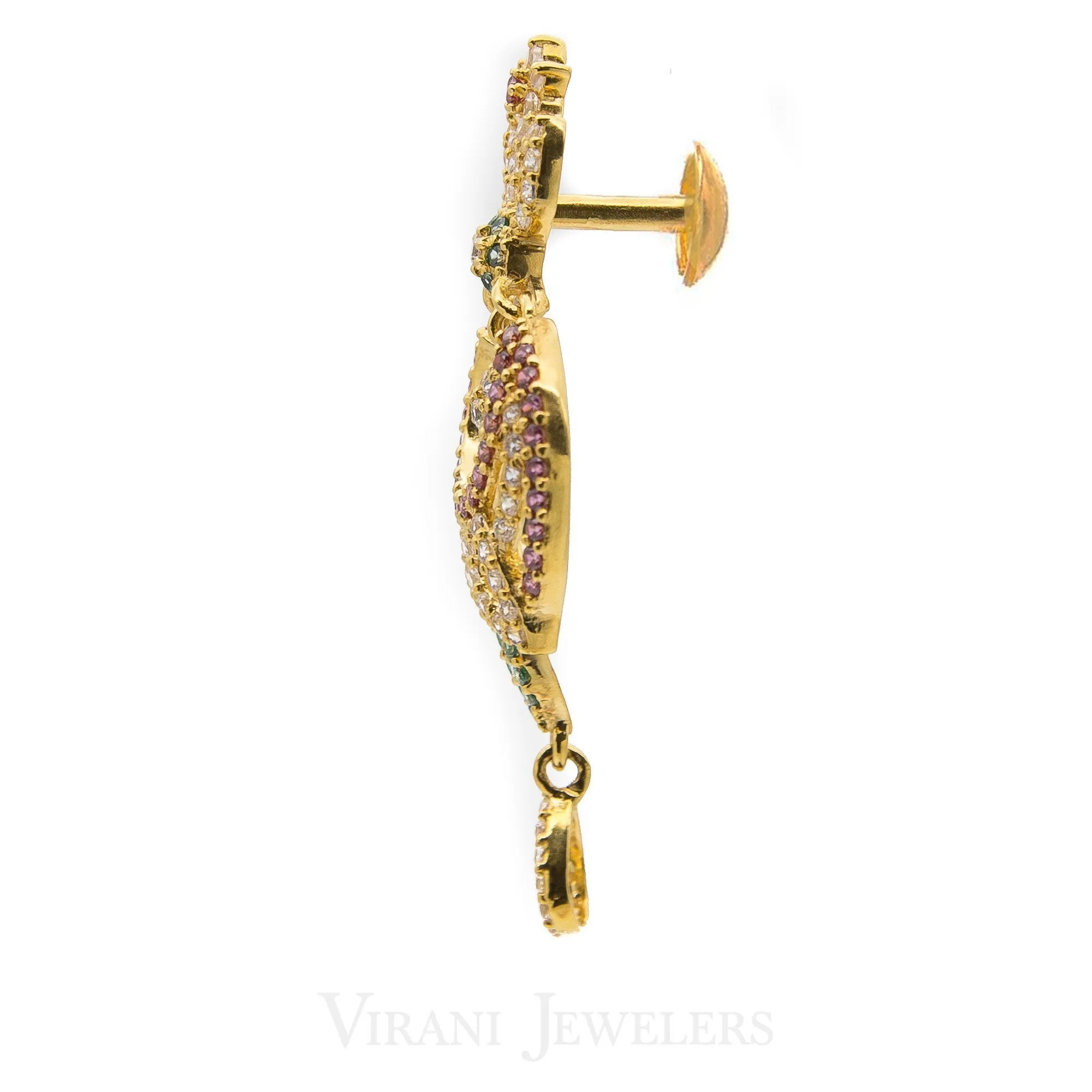 22K Gold CZ Peacock Necklace and Earrings Set
