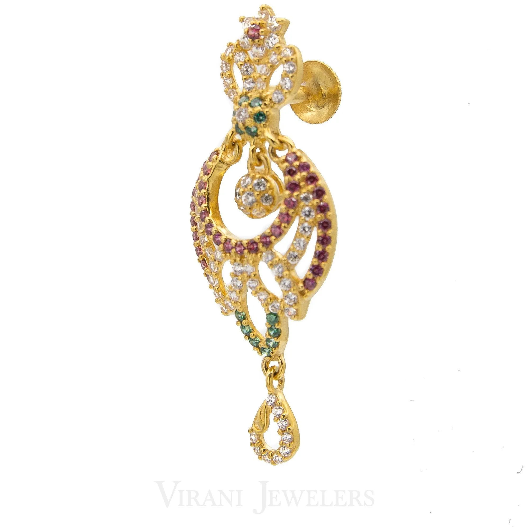 22K Gold CZ Peacock Necklace and Earrings Set