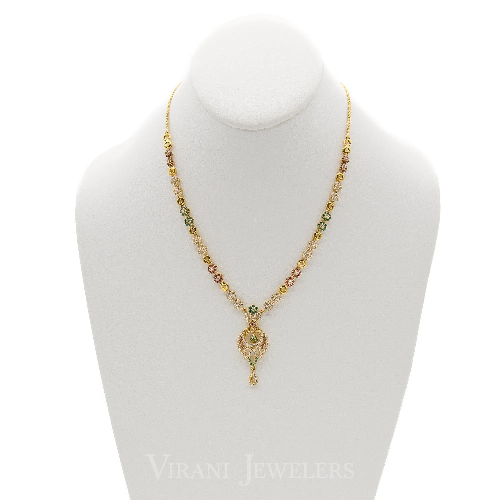 22K Gold CZ Peacock Necklace and Earrings Set
