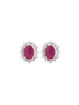 2.3ct Diamond Ruby 18K Gold Halo Stud Earrings