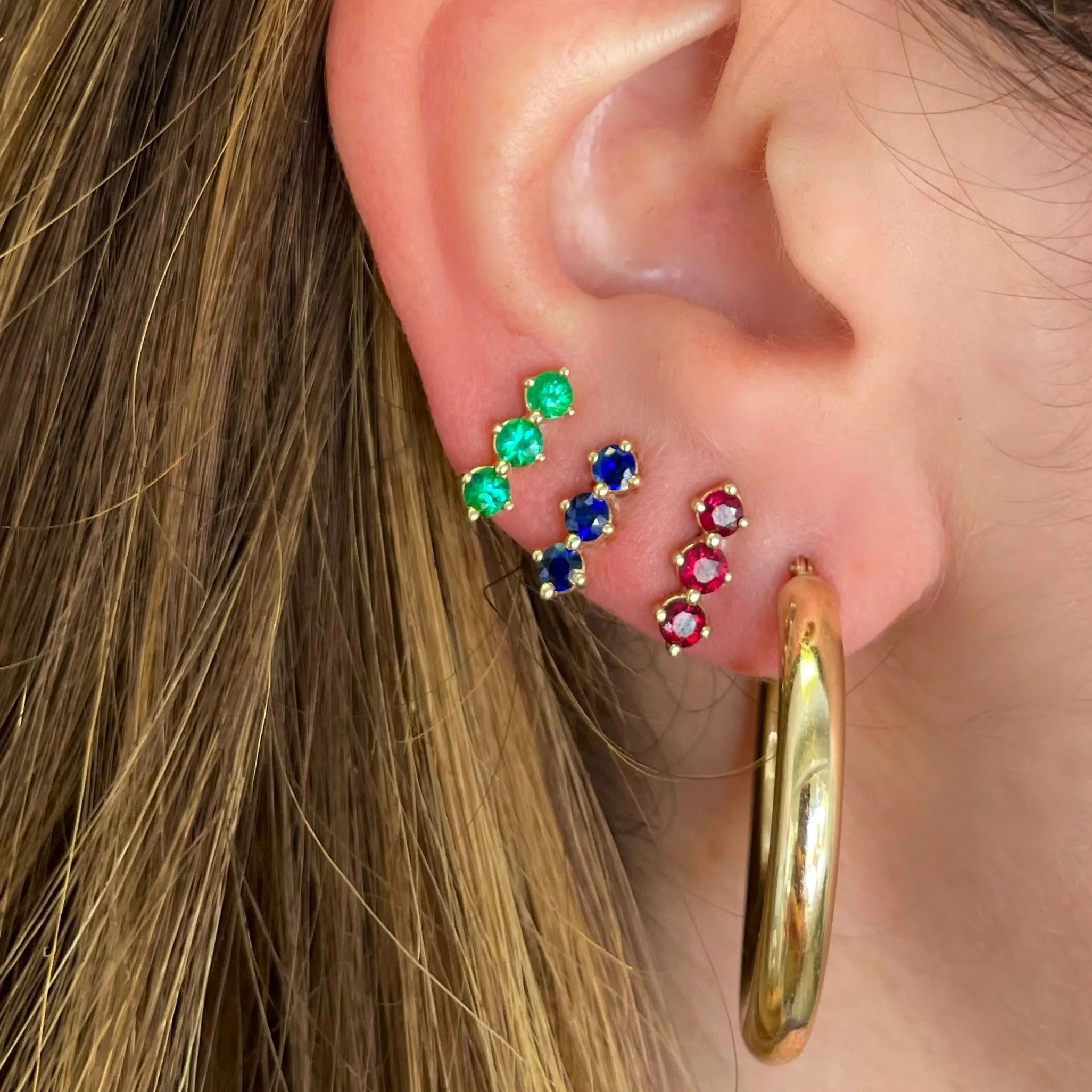 3 Ruby Stud Earrings