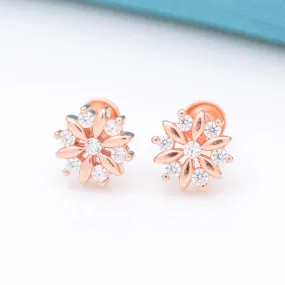 925 Rosegold Miniature Snowflake Stud