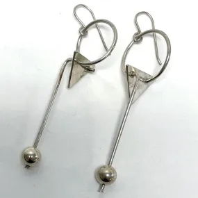 925 Sterling Silver Artistic Geometric French Hook Earrings 5.24 Grams 2" Length