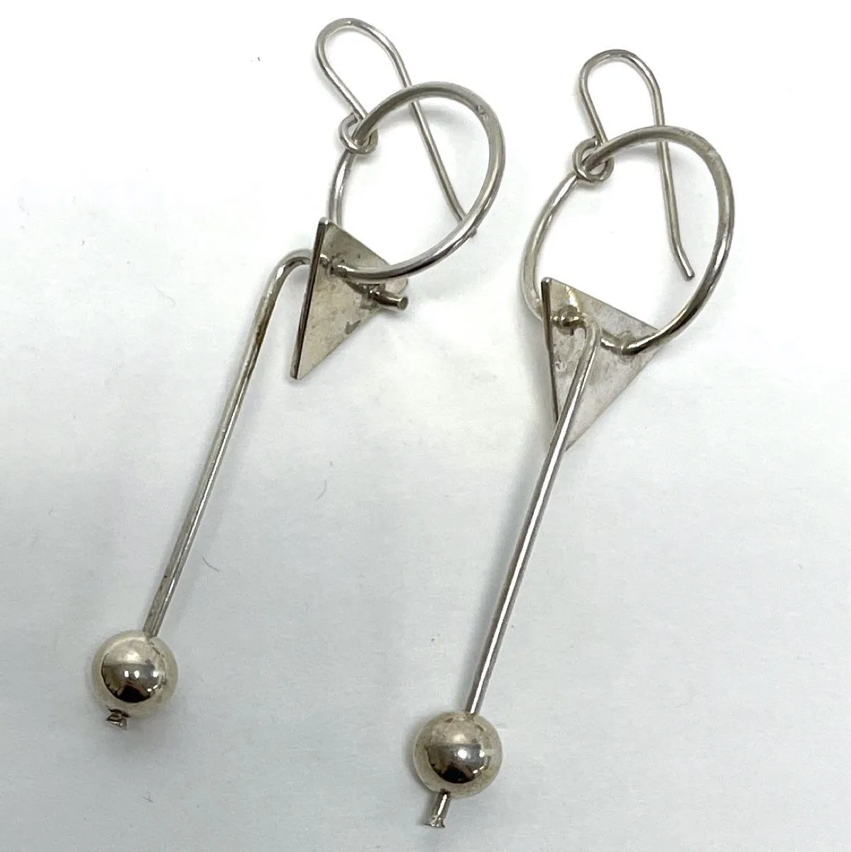 925 Sterling Silver Artistic Geometric French Hook Earrings 5.24 Grams 2" Length