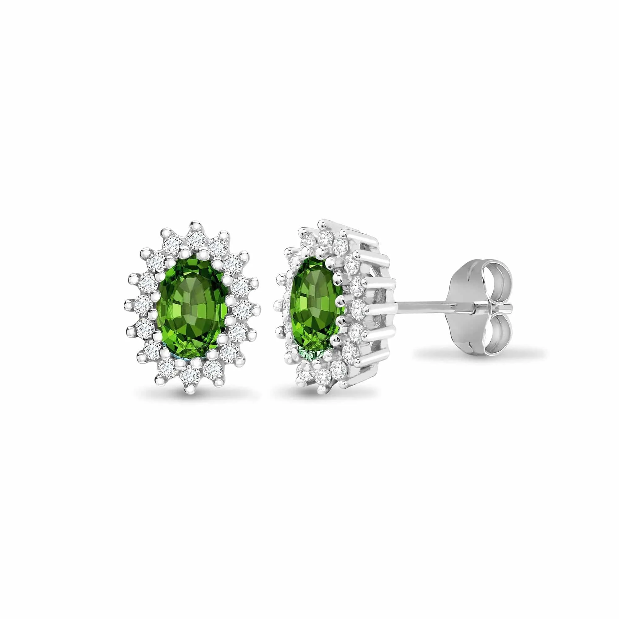 9ct White Gold Diamond And Emerald Stud Earring