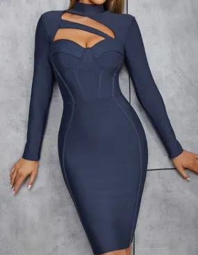 AENNE Long Sleeve Asymmetrical Bandage Dress