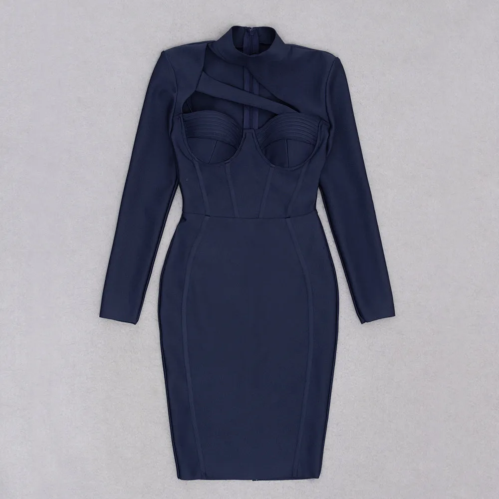 AENNE Long Sleeve Asymmetrical Bandage Dress
